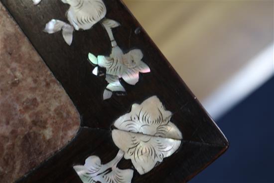 A Chinese mother of pearl inset hardwood occasional table W.42cm